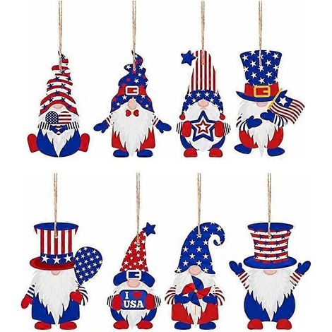 Ornements en bois de gnomes, nains patriotiques, pendentifs décoratifs (1/4)