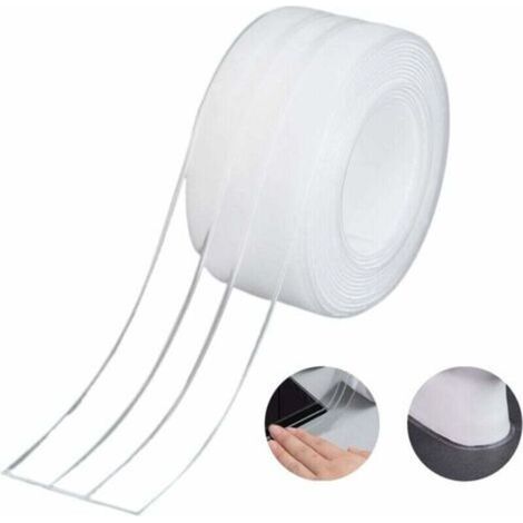 Bande d'Étanchéité,Salle de Bain Joint Double Pli Silicone Blan Ruban Baignoire Auto-Adhésif/Imperméable Mildiou Prévention Cafard pour Cuisine Évier 38mm 3.2m - Transparent (1Pack)