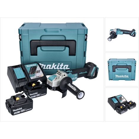 Makita DGA 521 RTX1J Amoladora angular sin cable 18 V 125 mm X-LOCK Brushless + 2x batería 5.0 Ah + cargador + Makpac (1/5)