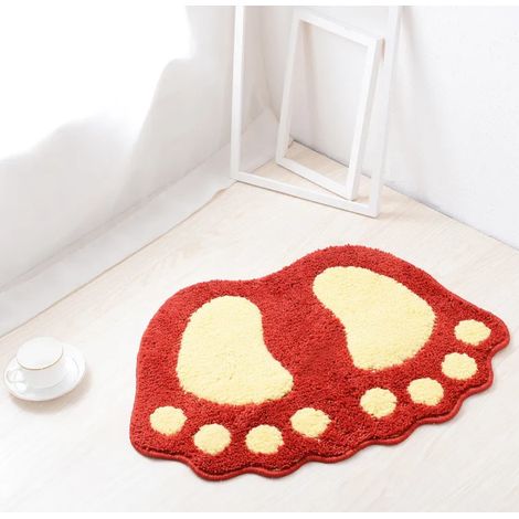 Tapis de bain polyester rouge, absorbant, antidérapant, motif Bigfoot, 48 x 67 cm (1/5)
