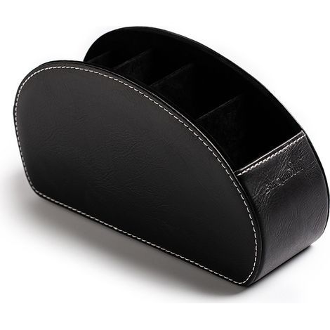 PU leather remote control holder, multifunctional organizer with 5 compartments, storage box for TV remotes, pencils, makeup brushes (1/5)
