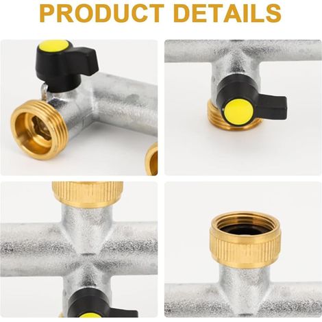 Raccord de robinet 3/4 pouce à 3 voies avec 3 vannes séparées pour la maison, le jardin, la cuisine et l'extérieur. Adaptateur de tuyau réglable. (1/4)