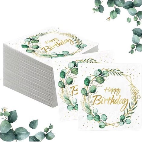 40 "Happy Birthday" Paper Napkins, Green for Birthday Parties or Celebrations