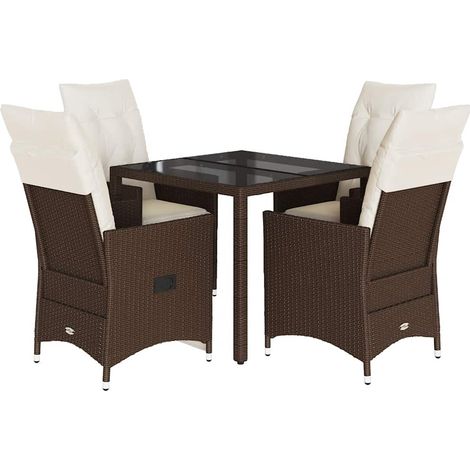 Maison Exclusive - Set da Pranzo da Giardino 5pz con Cuscini in Polyrattan Marrone (1/5)