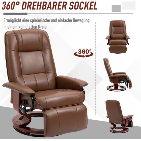 Fauteuil relax inclinable 145°, repose-pieds réglable, similicuir, rotation 360°, charge max 120 kg, marron (1/5)