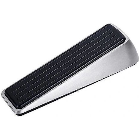 Butée de porte robuste en acier inoxydable, cale de porte en métal avec butoir en caoutchouc (1 pièce, argent) (1/2)
