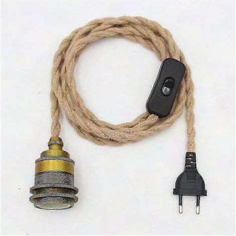 Suspension lumineuse vintage en corde de chanvre, kit complet avec interrupteur et prise, DIY monobras, câble E27, plafonnier rétro à tête unique (1/2)