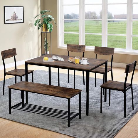 Set of 6 industrial-style wooden and steel chairs and benches (UK only) (1/5)