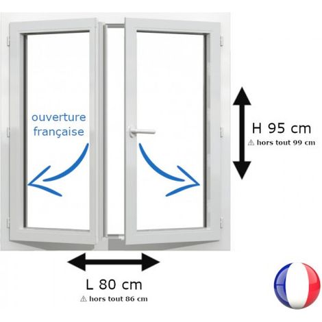 Fenêtre PVC 2 vantaux H 95 x L 80 cm OF pour pose en neuf avec poignée