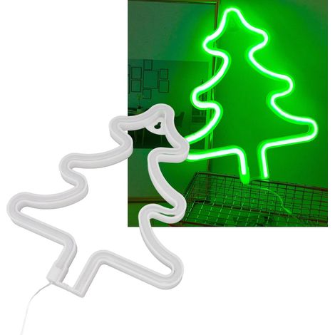 Arbre de Noël Néon, Enseigne Néon de Noël Forme de Sapin de Noël Néon Lumière USB Décorative Veilleuse pour Affichage Mural de Bureau (1/5)
