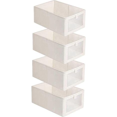 Lot de 4 bacs de rangement, boîtes de rangement pour vêtements, beige (1/3)