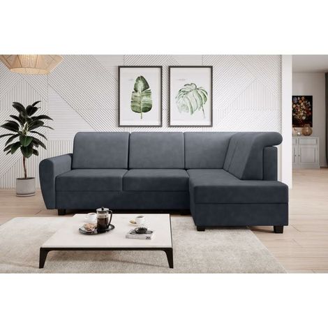 Milo Right Hand Facing Fabric Corner Sofa Bed - Dark Grey (1/4)