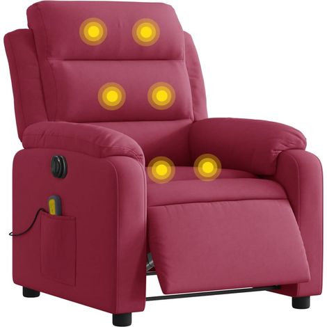 vidaXL Poltrona Massaggiante Reclinabile Elettrica Rosso Vino Velluto (1/5)