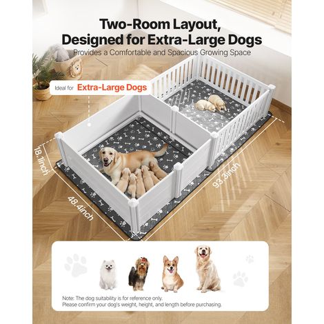 Parc de Mise Bas pour Chien, 237x123x46 cm, Caisse de Mise Bas pour Chiots, avec Porte Hauteur Réglable, Tapis d'Urine Lavable, Boite de Naissance Plastique PVC pour Chiens de Très Grande Race (1/5)