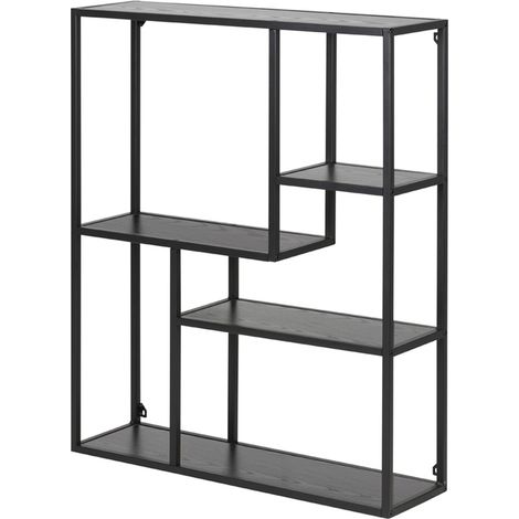 Selsey KRAPINA - Wandregal / Hängeregal mit Metallgestell - Dunkelgraue Holzoptik / Schwarz - asymmetrisch 91 x 75 cm (1/5)