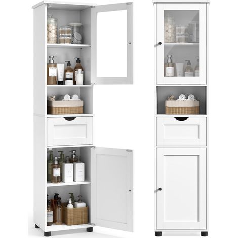 Mobile contenitore per bagno colonna 30 x 40 x 165 cm con ripiani regolabili armadietti con ante cassetti vano salvaspazio bianco 120006523