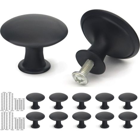 10 schwarze Möbelknöpfe, runde Vintage-Küchenschrankgriffe, 30-mm-Türknöpfe für Schränke, Kommoden und Möbel, mit passenden Schrauben