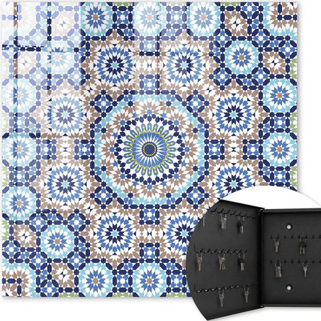 Armoire à clés - (30 cm x 30 cm) - Boîte à clés murale - Coffret de rangement pour clés - Couleur noire - Ouverture vers la gauche - Pour maison et bureau - mosaïque orientale (1/5)