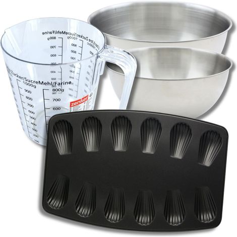 Set pâtisserie avec moule à 12 madeleines, 2 bols à mixer, verre mesureur et spatule Zenker (1/5)