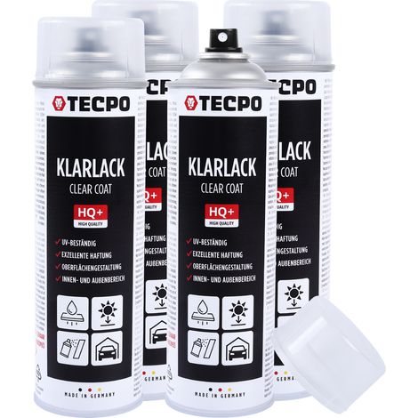 TECPO Acryllack Klarlack, 4x 500ml Sprühlack Spraydose Transparent zur dauerhaften Versieglung Schützen Fixieren für Hochglanz Deckschicht geeignet für Holz, Metall, Aluminium, Glas, Kunststoffe (1/5)