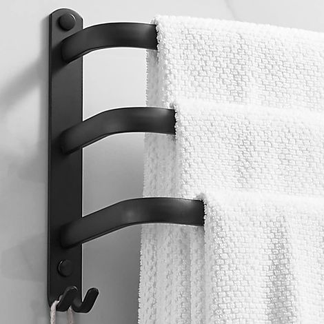 Portasciugamani da parete - 3 livelli - Con ganci Impermeabile - Nero - Per bagno, cucina, bagno 502414.4cm (1/5)