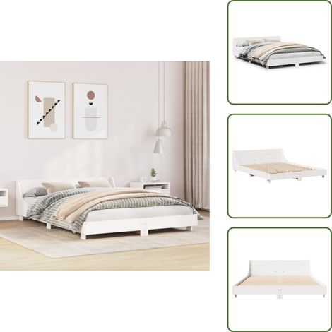 The Living Store Letto senza Materasso Bianco 150x200 cm Legno Massello di Pino - Letto senza materasso