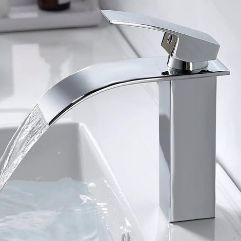 Modern Valve bathroom Cascade, Design Elegant Valve Sink, Mixer faucet in Brass, Water Warm and Cold Available, Robinetterie Chrome-plated G 3/8 (1/5)