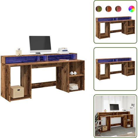 vidaXL Bureau avec lumières LED vieux bois bois d'ingénierie (1/5)