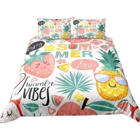 Housse de couette imprimée en 3D, motif fraise et ananas, multicolore, polyester synthétique 140 x 210 cm (1/5)