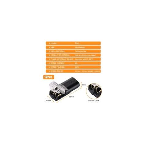 Connettori per cavi a bassa tensione, 12 pezzi, connettori per cavi a 2 pin, connettore elettrico per cavi da 18-22 AWG (nero) - Crezuo