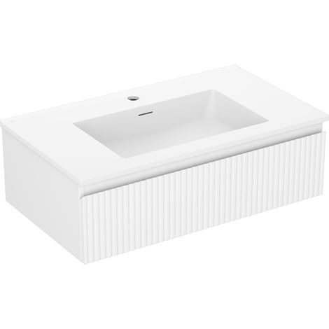 Mexen Rivel mobile da bagno 80 cm con lavabo Otis, 1 cassetto, scanalato, bianco opaco - 91A20-08023-1-BF01-W18M01 (1/5)