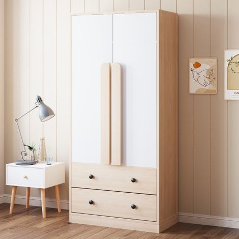 Armoire bois - armoire à 2 portes - avec tiroirs - en bois - 70x40x170 cm (1/5)