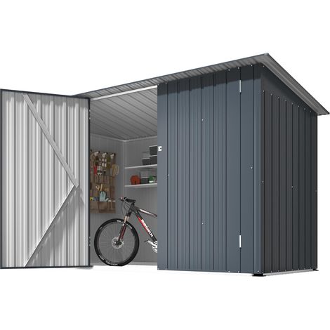 YODOLLA Fahrradschuppen 2 Türen mit Schloss, 217x96x141cm Gerätehaus Metall abschließbares Geräteschuppen (1/5)