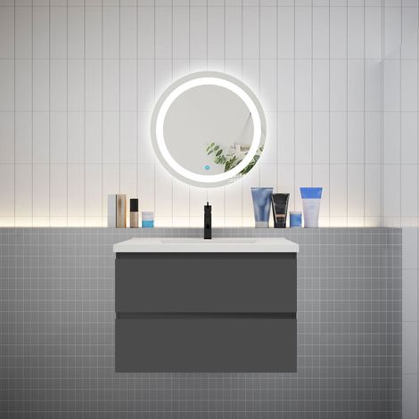 Ensemble meuble vasque L.79cm 2 tiroirs + lavabo + LED miroir rond 60cm,anthracite,aica design (1/5)