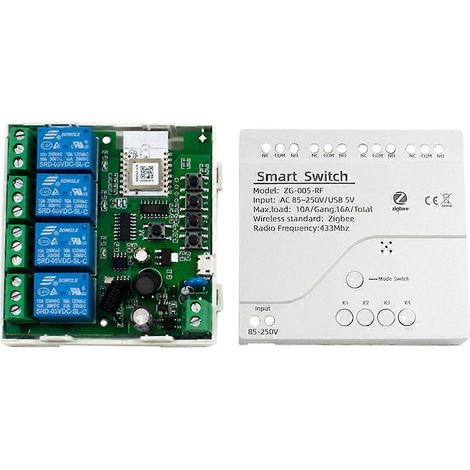 Tuya Zigbee 4-Kanal Smart-Schaltmodul mit 85-250V Relais für Smart Home, kompatibel mit Alexa und Google Home Gateways. (1/4)