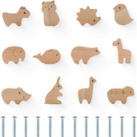 Charmants boutons ronds en bois forme d'animaux, poignées de (1/5)