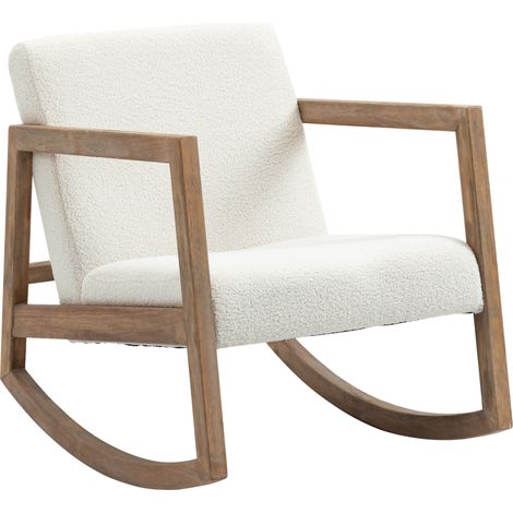 Sedia a dondolo imbottita relax in legno di hevea crema bianco MODENUIT (1/5)