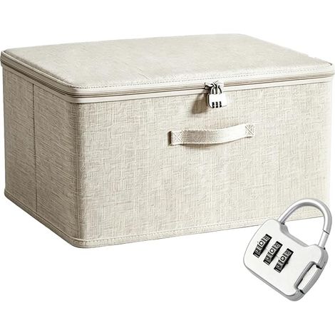 TINA.WIN Aufbewahrungsbox mit Deckel, 40 x 30 x 21 cm, abschließbare Box für Kleidung und Spielzeug, Beige (1/5)
