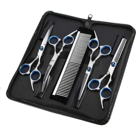 Hundeschere, Hundepflegeschere, 5-in-1 scharfes, gebogenes Katzenscheren-Set, Hundepflegeset für Gesicht, Körper und Ohren
