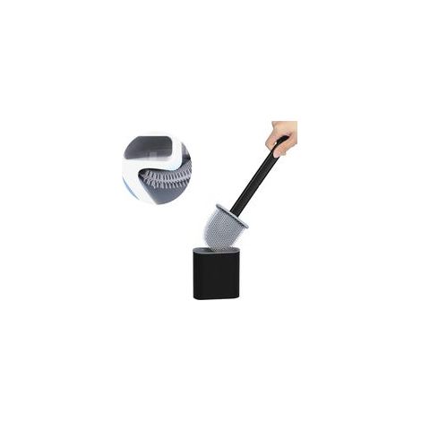 BRAVIX Scopa per WC in silicone con supporto, Scopa per WC staccabile con manico lungo, (Nero) 36,59,84,3cm