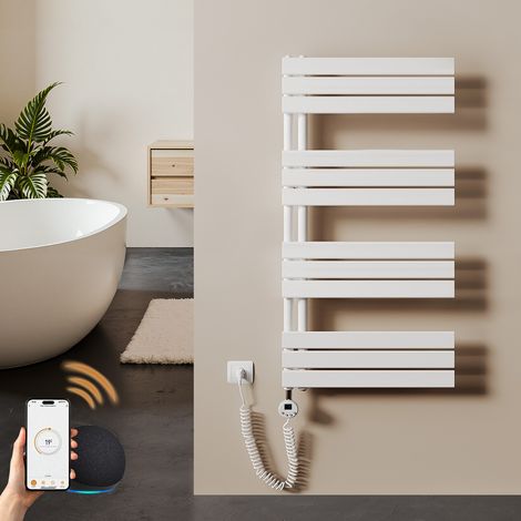 Sèche-serviette électrique 600 W, 1040 x 600 mm, thermostat WiFi, programmable, radiateur salle de bain blanc – S'AFIELINA (1/5)