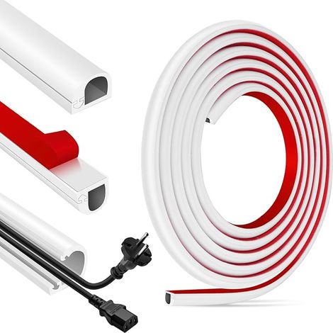 Goulotte Passe Cable adhésive Cache Fil Electrique Flexible goulotte Cache Cable Mural à Ouverture latérale Passage Fil Electrique (14mm×10mm×1m, Blanc) (1/5)