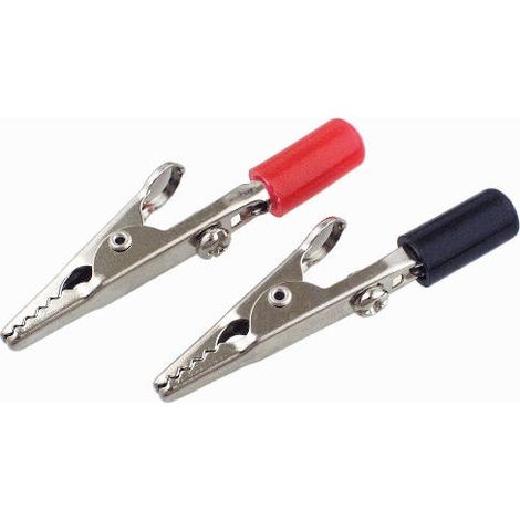 Juego de 2 conectores banana con pinza de cocodrilo, color rojo y negro.