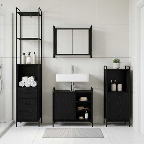 vidaXL Juego de Muebles de Baño 4 uds. Roble Negro 40 x 36 x 200,5 cm (1/5)