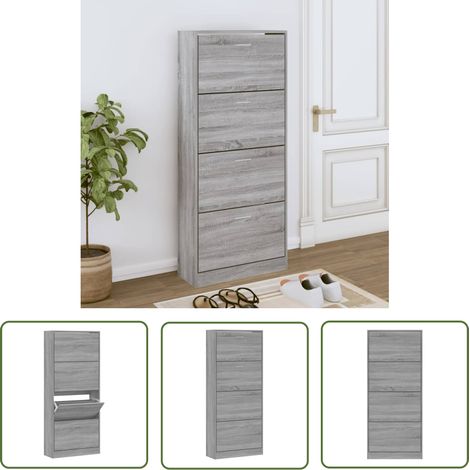The Living Store Armoire à chaussures Sonoma gris 63x24x147 cm Bois d'ingénierie - Meuble Rangement Chaussures - Armoire Chaussure - Rangements Intérieur - Rangement Entrée - Placard Chaussures (1/5)