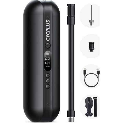 Pompe à Vélo électrique 150psi,Pompe Velo Electrique,Mini Compresseur,Gonfleur Velo Portable, Banque de Puissance A2 Blanc Noir (1/5)