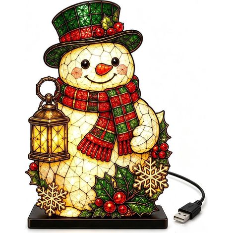 Lampe Bonhomme de Neige de Noël, Veilleuse LED en Acrylique, Décoration de Table USB pour Maison (1/5)