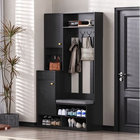 MEUBLIV mueble de entrada negro 100x180 cm – banco de asiento, almacenaje integrado (1/5)