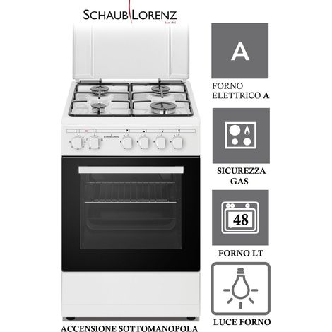 Schaub Lorenz Cucina Elettrica SS450EW 4 Fuochi a Gas Forno Elettrico Classe A 50 x 50 cm Colore Bianco (1/2)