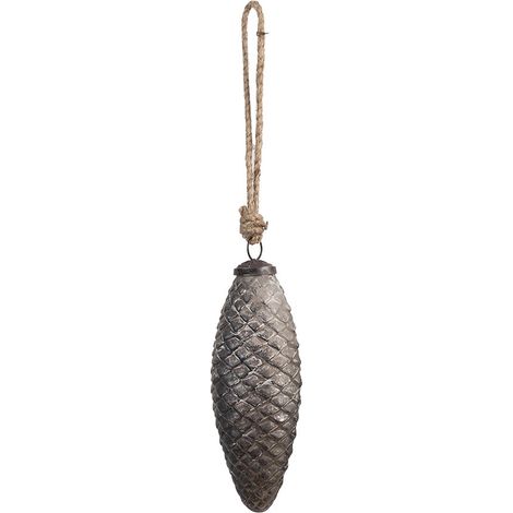 Boule de Noël en Verre Marron Argenté Suspension Décorative pour Sapin 6 x 16 cm - PANGIVO